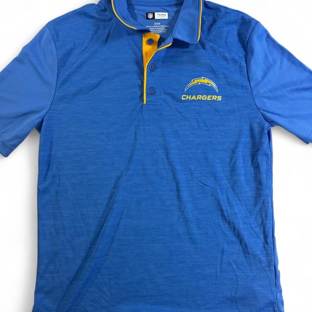NWOT LA Chargers NFL Team Apparel blue polo shirt with yellow trim. Men's size M